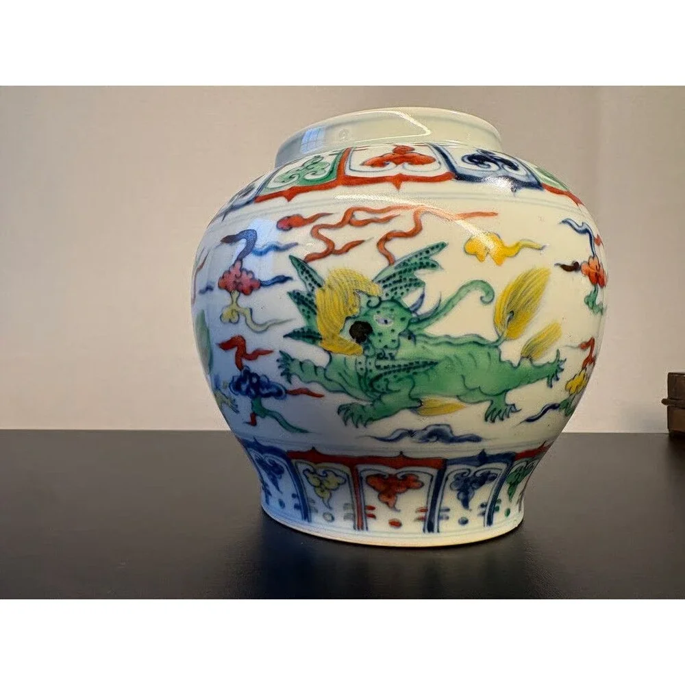 Chinese Doucai Jar Dragon Lotus Chenghua Six Character Mark Porcelain